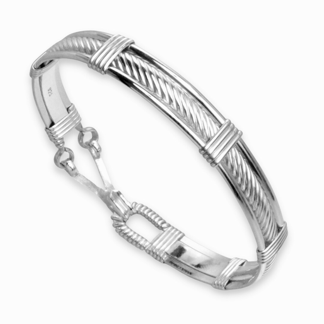 Handmade Sterling Silver Cable Twist Patterned Wire Wrapped Bracelet