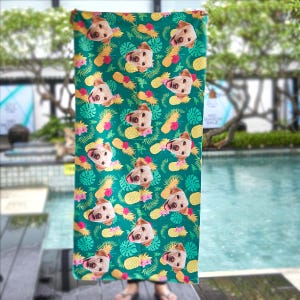 Custom Dog Face Beach Towel,Personalized Beach Towel With Pet Face,Pool Towel with Photo,Funny Photo Gift for Him Her