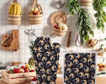 Gepersonaliseerde ovenwanten en pannenlappen met je gezicht,Gepersonaliseerde ovenwanten met afbeelding, 1 ovenwanten + 1 pannenlap