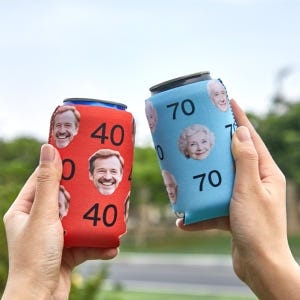 Aangepaste foto blikjeskoeler, gepersonaliseerde geïsoleerde blikjeskoeler, 30e 40e 50e verjaardagsfeestje gunsten, grappige verjaardagsversieringen