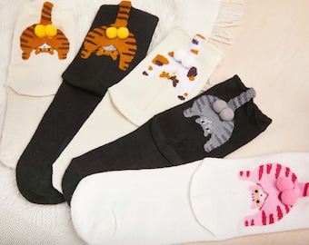 3D Jingle Balls Kitty Cute Animal Socks,Funny Cat Socks,Novelty Socks,Kitty Socks,Socks for Women,Gift for Animals Lovers,Funny Gifts