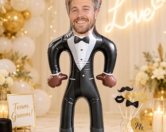 Muñeco inflable personalizado para novio: muñeco inflable con cara personalizada para despedida de soltera, accesorio divertido para fotos de despedida de soltera y regalo original para la fiesta nupcial.