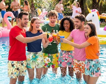 Bañadores personalizados con caras: bañador masculino a medida, shorts con estampado de mascotas, bañadores personalizados divertidos