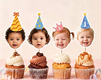 Decorazioni personalizzate per cupcake a forma di viso per compleanni – Decorazioni personalizzate con foto per feste, sagome di teste per compleanni, eventi e occasioni speciali