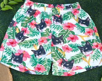 Custom Photo Swim Trunks,Personalized Cat Face Beach Shorts,Pet Lover Bathing Suit,Pet Print Shorts,Funny Custom Swimwear,Cat Dad Gift