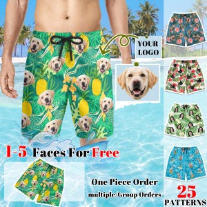 Aangepaste zwembroek met hondengezicht, aangepaste strandshort voor heren met foto van hondengezicht, aangepaste zwembroek voor mannen voor feest, hond vader
