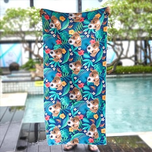 Benutzerdefinierte Haustier Foto Strandtuch, Hunde Bild Strandtuch, Kinder Personalisierte Katze Gesicht Badetuch, Haustier Pool Handtuch, Hundeliebhaber Mutter Geschenk
