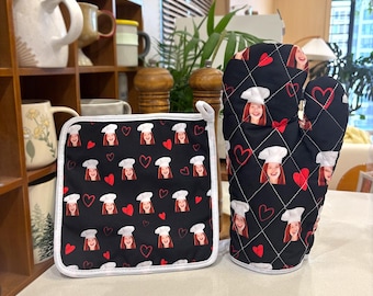 Guanti da forno con volti personalizzati, presine, guanti da forno con foto personalizzata, guanto personalizzato, regali per chef, guanti da forno da cucina, regalo di Natale