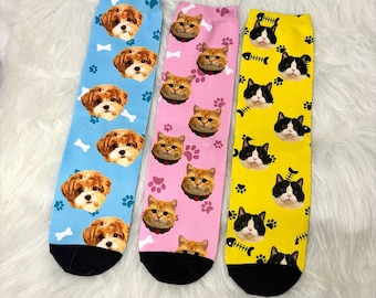 Custom Cat Face Socks, Personalized Socks with Pet Photo, Custom Cat Photo Socks, Bridesmaid Groomsmen Socks, Funny Socks for Mom Dad