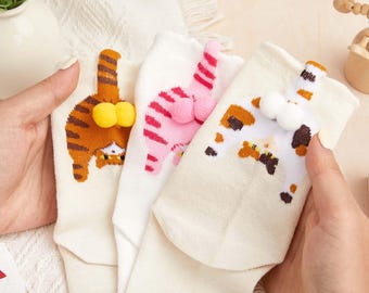 Calcetines divertidos de gato, calcetines con cascabeles 3D de gatitos, calcetines novedosos, calcetines de gatitos, calcetines para mujer, regalo para amantes de los animales, regalos divertidos.