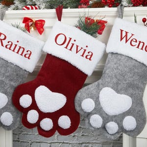 Personalisierter Weihnachtsstrumpf mit Tierpfotenmotiv, individueller Weihnachtsstrumpf für Hunde und Katzen, Weihnachtsgeschenk für Hunde und Katzen