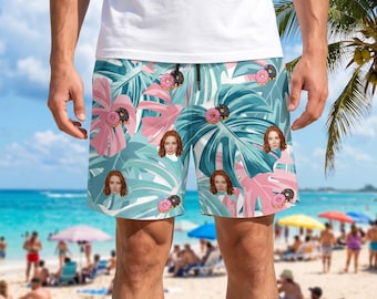Custom Men's Swim Trunk Face Swim Shorts,Personalized Men Bathing Suit Face on Beach Shorts,Custom Face Swim Trunk Party/Vacation Gift
