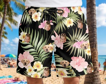 Custom Pet Face Swim Trunk,Custom Summer Beach Short,Personalized Face Swim Short,Hawaiian Photo Trunks,Party/Vacation Gift For Him