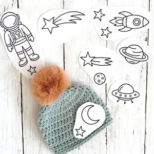 Rymdåldern Stick and Stitch broderimönster, direkt nedladdningsbar PDF för vattenlösligt papper, Yttre rymden design, Saturnus, UFO, rymdfärja
