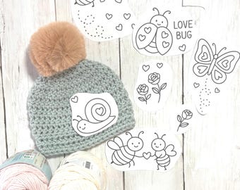 Stick and Stitch Valentines Love Bug Embroidery Pattern, 7 digital images for water soluble sticky paper, Bumblebee, Lady Bug, PDF download