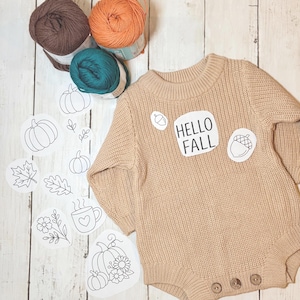 Hello Fall Embroidery Stick and Stitch Pattern: Instant download pattern for water soluble paper, Autumn Leaf, Pumpkin, PDF