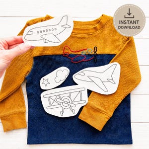 Airplane Stick and Stitch PDF, Printable Plane Embroidery Pattern, Instant Download, Clothing DIY Patch Designs