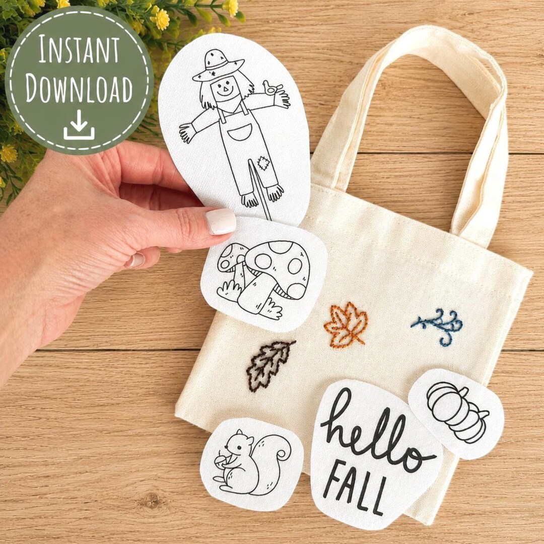 Fall Embroidery Pattern PDF, Hello Autumn Stick and Stitch Pattern ...