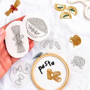 Stick and Stitch Pasta Italian Kitchen Embroidery Pattern, pre-printed designs on water soluble paper, Italian theme, foodie gift, ravioli