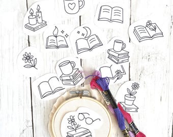 Bookish Era Stick and Stitch Embroidery Pattern: 14 Stick and Stitch instant download Designs for water soluble paper, books, coffee, PDF