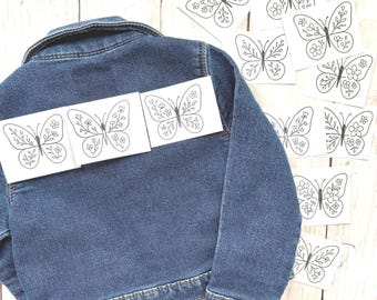 Stick and Stitch Floral Butterflys Embroidery Pattern, 16 pre-printed and pre-cut designs on water soluble sticky paper, little girl pattern