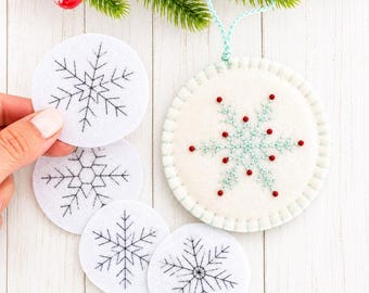 Snowflake Embroidery Pattern, Design for Winter Cottage Decor, Easy Hand Embroidery on Water Soluble Paper