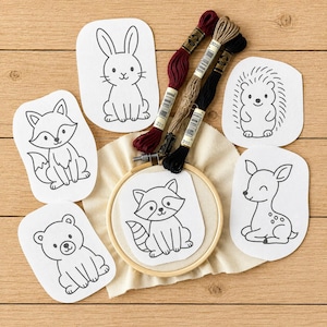 Woodland Animals Stick and Stitch Pattern, Pre-printed water soluble transfers