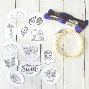 Housewarming Stick and Stitch Embroidery Pattern, Pre-printed water soluble transfers