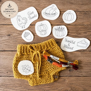 Broderimönster för Thanksgiving i PDF-format, utskrivbar broderiöverföring, pumpastygnsmönster, broderidesign för bondgårdshöst
