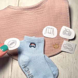 Little Boy Stick and Stitch Mini Motifs, Hand Embroidery Designs, Tiny Toy patterns, Teddy Bear, Trucks, DIY peel and stick for boys, decor