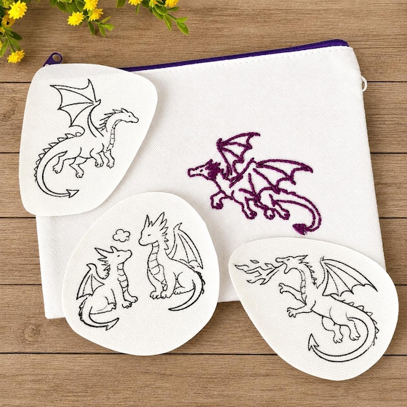 Stick and Stitch Dragon Embroidery Pattern, Medieval Dragon Designs, Fantasy Book lover gift idea, Gothic Mythical Creatures, Boy embroidery