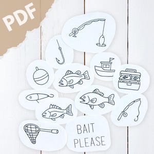 Fishing Stick and Stitch PDF, Printable Fishing Embroidery Pattern, Instant Download, Clothing DIY Patch designs, Fishing pole, tug boat