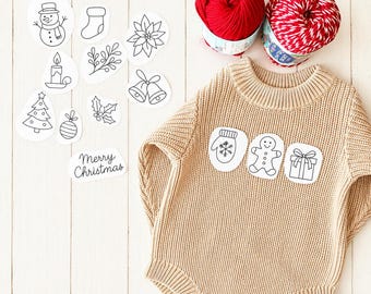 Christmas Embroidery Pattern for Kitchen Towels, Cookie Baking Gifts & Handmade Ornaments, Pre Printed Stick and Stitch