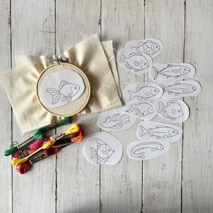 Fish Embroidery pattern: Fishing stick and stitch designs,  PDF pattern