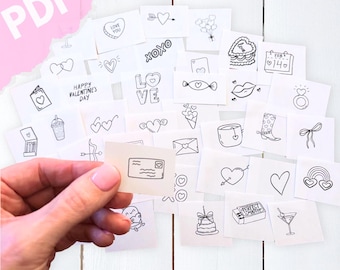 Tiny Valentines Day Stick and Stitch Embroidery PDF, mini motifs, Hand embroidery template, Doodle Art Embroidery, Handmade gift,hearts,love