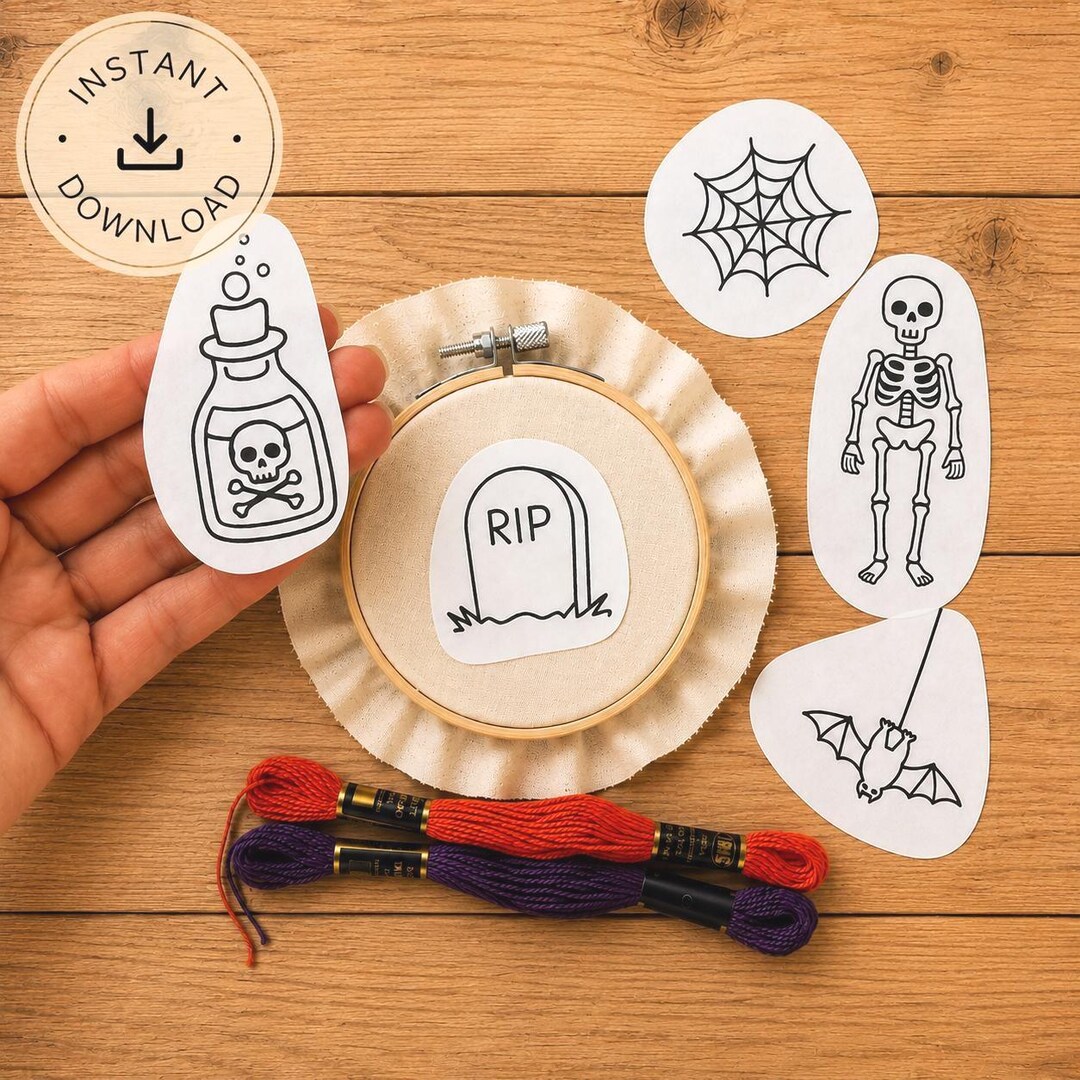Skeleton Rips Pattern Halloween Embroidery Pattern PDF Download, Skeleton, RIP and Bat ...
