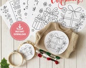 Mommy&Me Christmas Gift Stick and Stitch Embroidery Pattern+Christmas Kids Coloring Pages,3 pattern sizes and 5 coloring sheets,PDF download