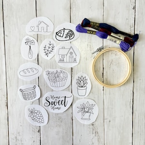 Pre-Printed Housewarming Embroidery Pattern,Stick and Stitch home pattern for stabilizer, Beginner hand DIY Embroidery, Wash Away,New home