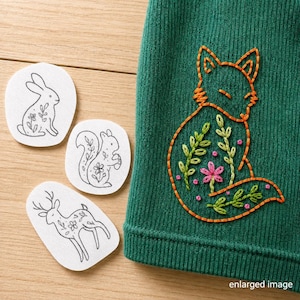 Floral Woodland Stick and Stitch Embroidery Pattern, Pre-printed water soluble transfers