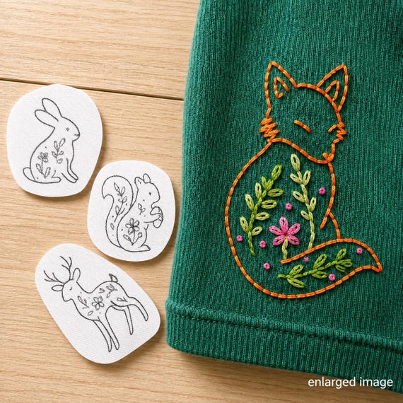 Floral Woodland Stick and Stitch Embroidery Pattern, Pre-printed water soluble transfers
