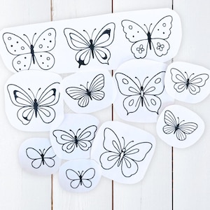 Patrón de bordado de mariposa con puntada y pegamento, transferencia lavable para camisetas, bolsos, paños de cocina, bordado de primavera, regalo para mamá, niña