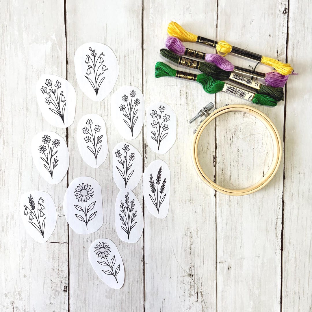 Wildflower Stick and Stitch Embroidery Pattern, Botanical Hand ...