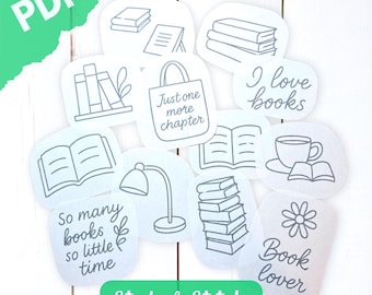 I Love Books Embroidery Pattern: 13 Stick and Stitch Designs (PDF Download), library aesthetic, reading teacher gift, DIY beginner images