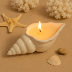 Seashell Candle | Coastal Decor Handmade Shell Candle Holder | Beach Theme Soy Wax Candle