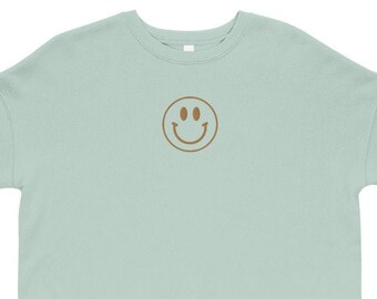 Smiley Face Embroidered Crop Sweatshirt