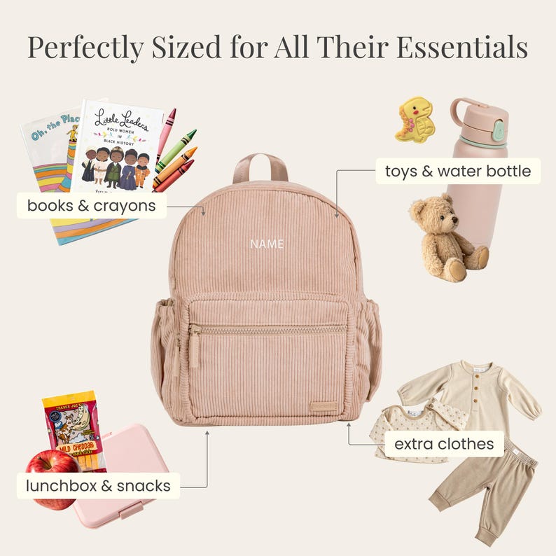 Personalized Boys Backpack|Custom Toddler Boy Birthday Gift|Daycare Book bag|Corduroy bag with Name|Babyboy Diaper Bag |Embroidered Gift image 8
