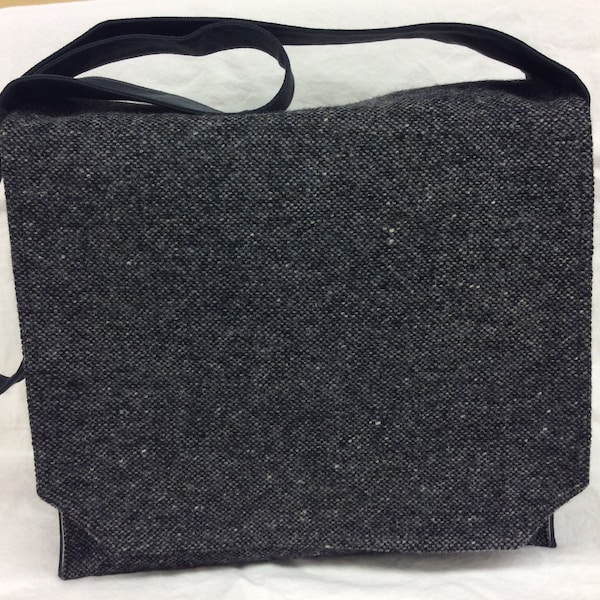 Dark Grey Birdseye Tweed Wool Messenger Bag