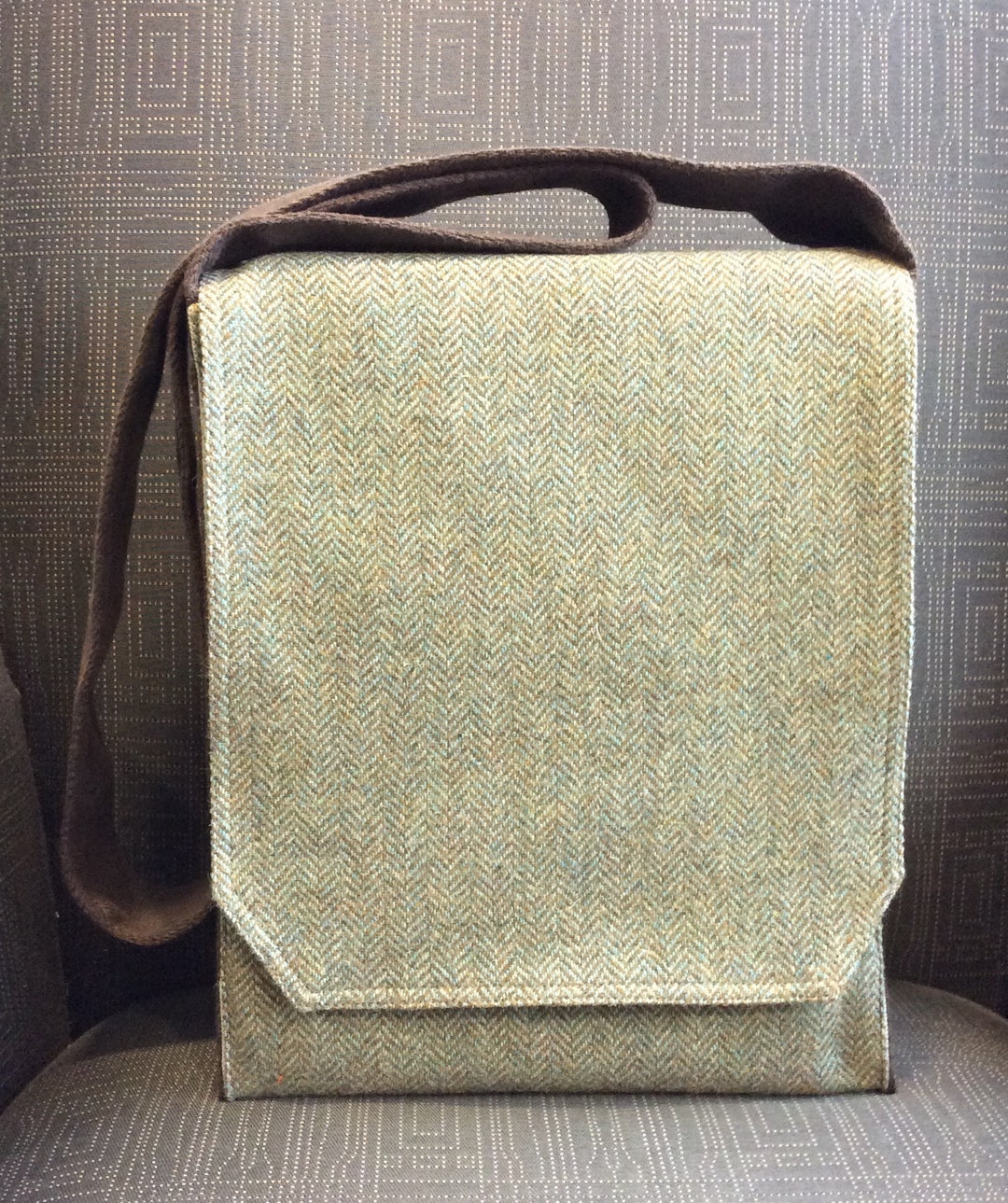 Green Herringbone Wool Messenger Bag Etsy