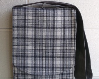 Gris & noir sac de messager de laine à carreaux