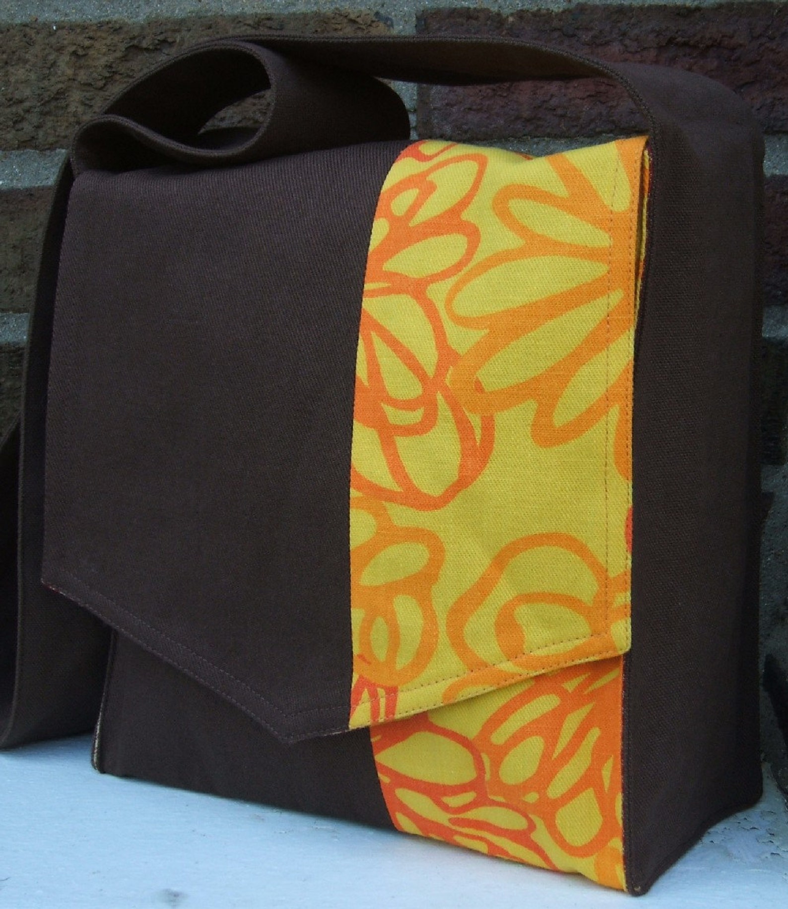 Brown and Orange Messenger Bag Etsy